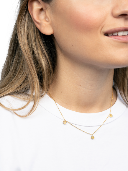 DPT Antwerp 3 Rose and Diamond Necklace, Gold - view 2, Yellow Gold Plated