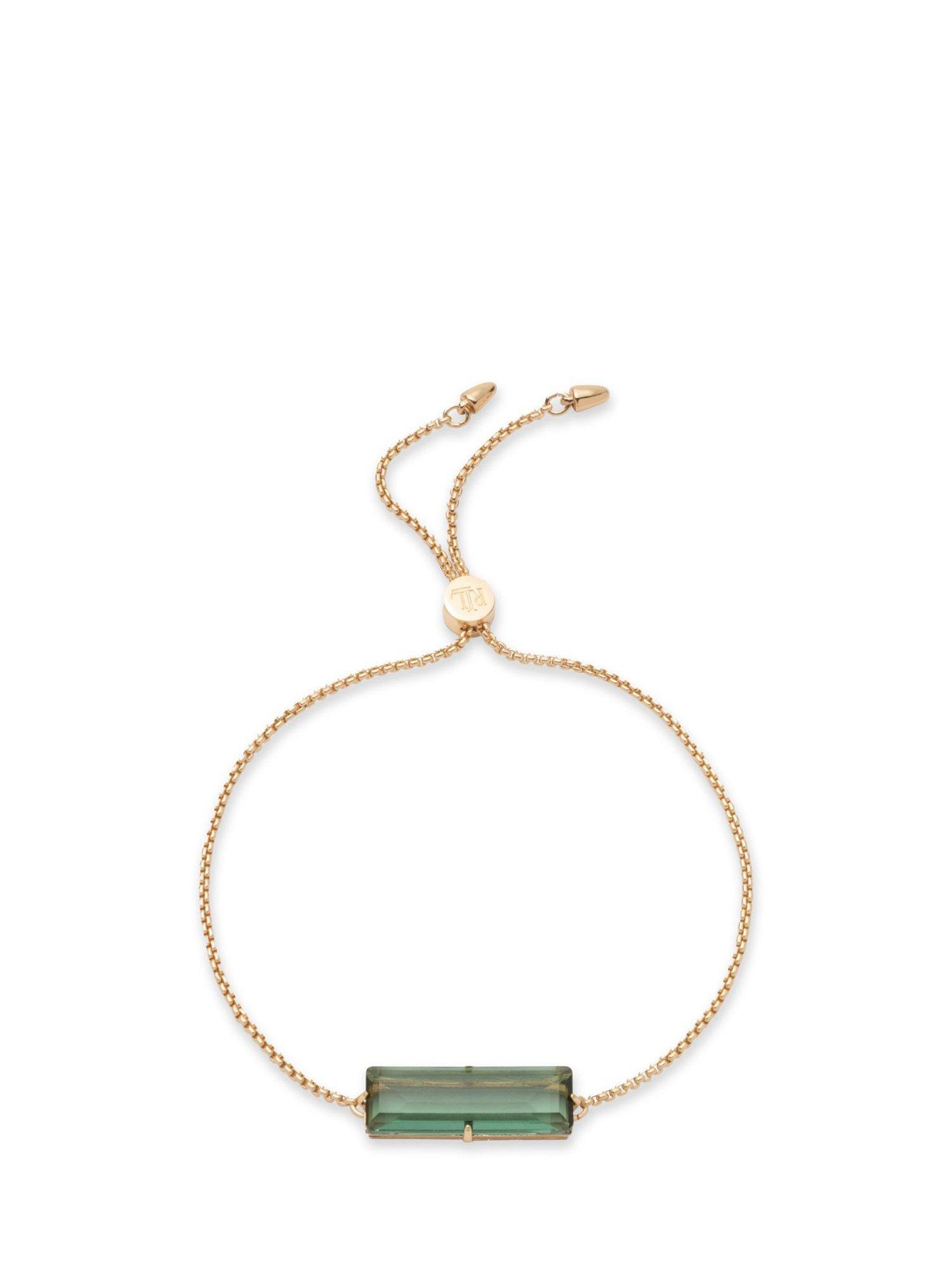 Product image 1 of 2, which shows Ralph Lauren Stone Bar Toggle Bracelet, Gold/Green