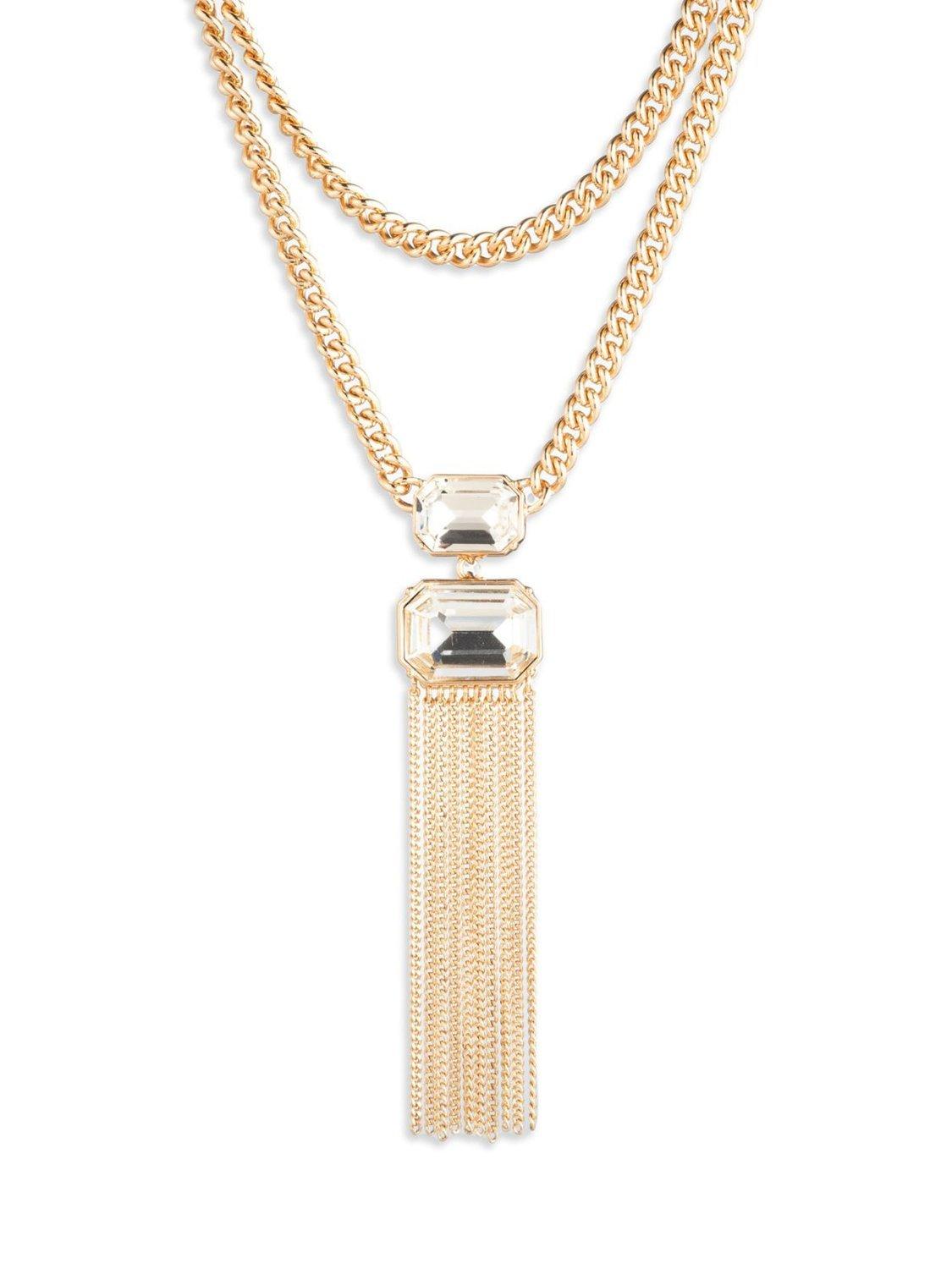 Product image 1 of 2, which shows Ralph Lauren Double Chain Fringe Necklace, Gold/ Clear