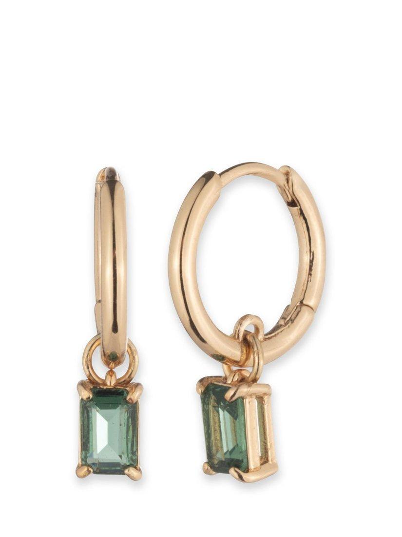 Product image 1 of 2, which shows Ralph Lauren Stone Drop Huggie Hoop Earrings, Gold/Green