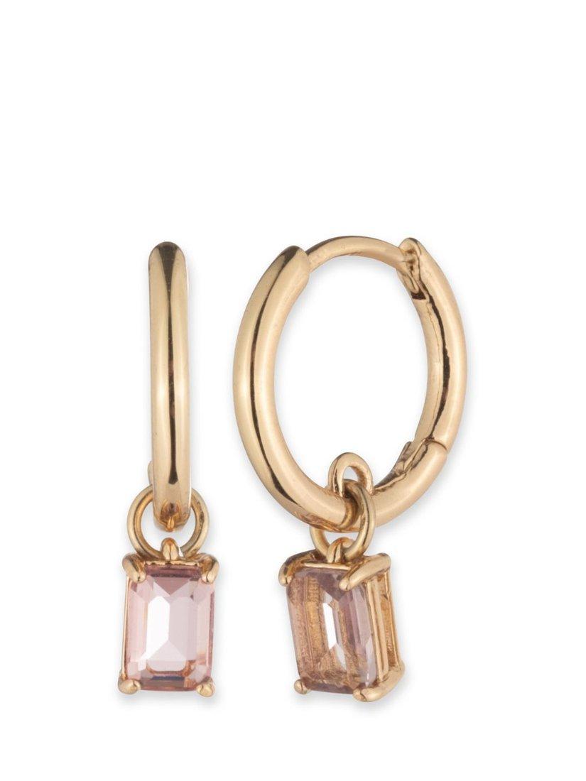 Product image 1 of 2, which shows Ralph Lauren Stone Drop Huggie Hoop Earrings, Gold/Pink