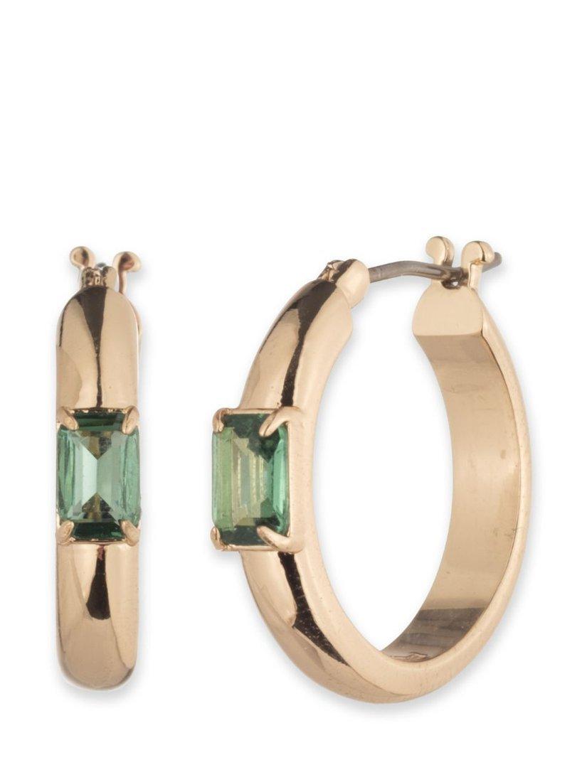 Product image 1 of 2, which shows Ralph Lauren Stone Hoop Earrings, Gold/Green