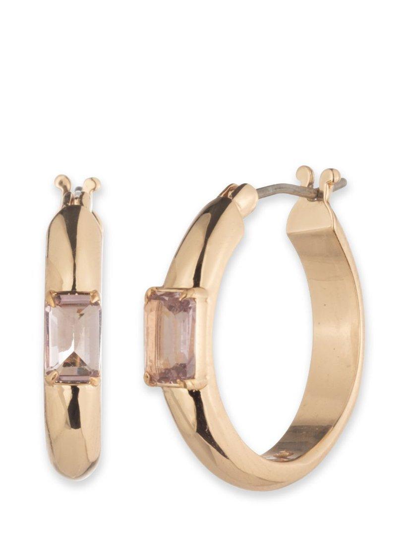 Product image 1 of 2, which shows Ralph Lauren Stone Hoop Earrings, GoldPink