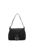 Pre-loved Fendi Zucchino Mamma Baguette Canvas and Leather Shoulder Bag, Black
