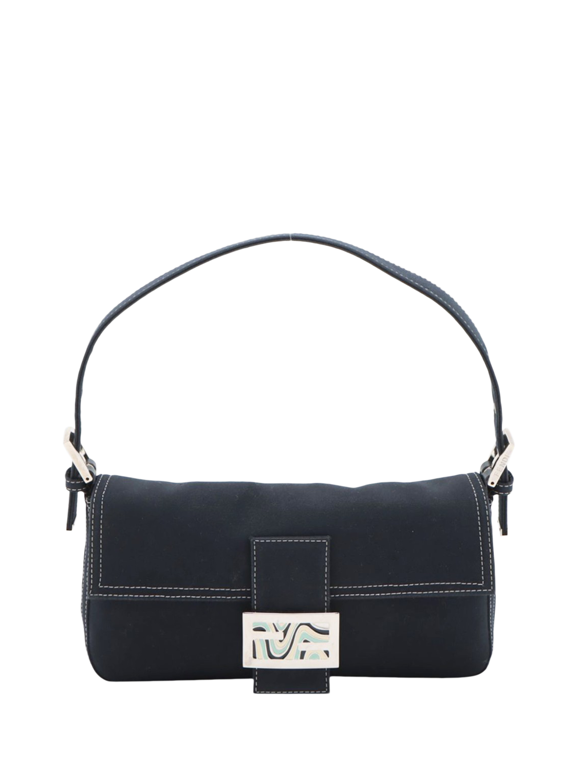 Pre-loved Fendi Mamma Baguette Canvas Shoulder Bag, Dark Blue
