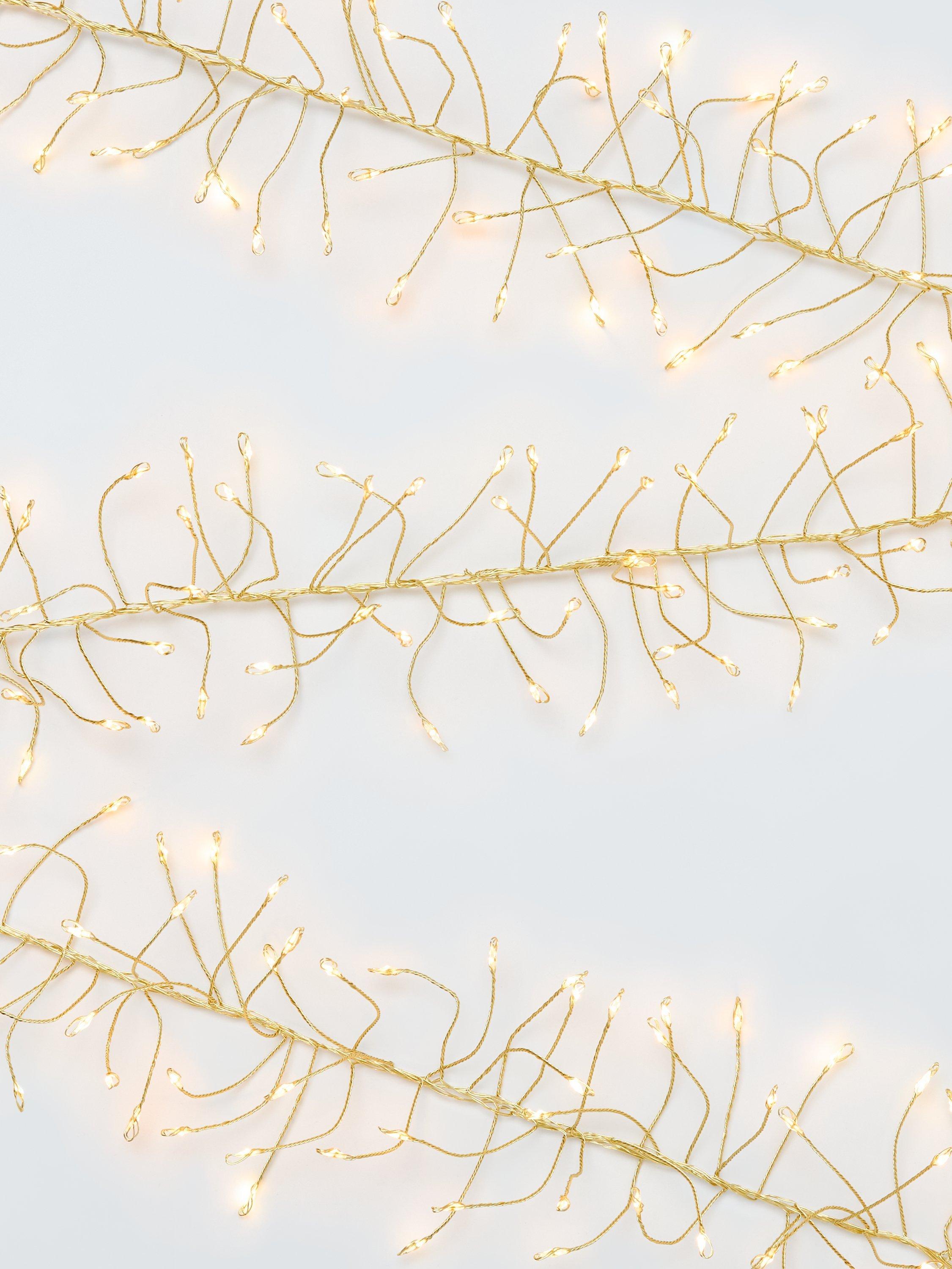 John Lewis 480 Cluster Vine Multifunction Micro LED Lights, Lit Length 3m, Warm White/Gold Wire