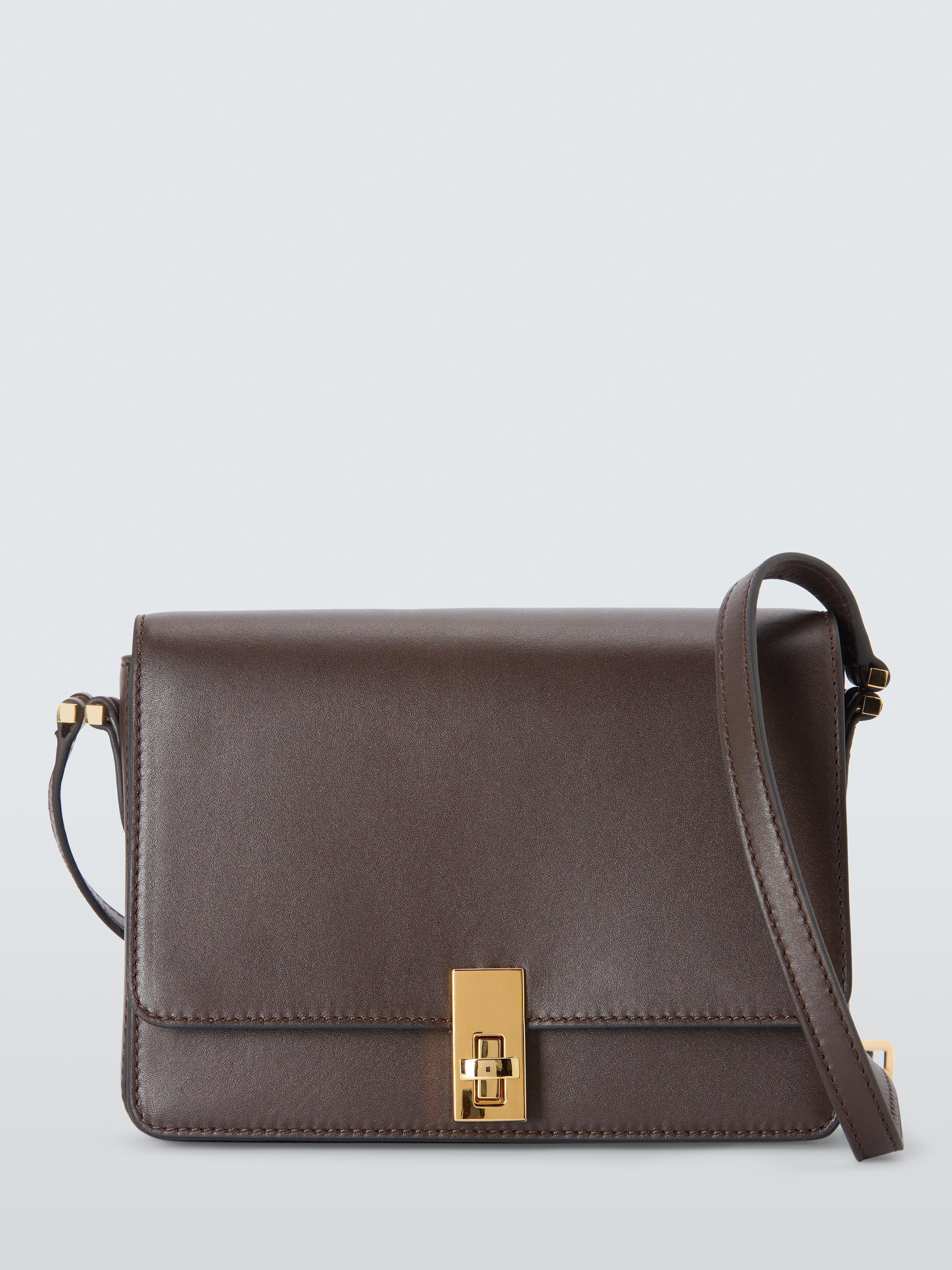 Product image 1 of 6, which shows John Lewis Leather Satchel Crossbody Bag, Chocolate