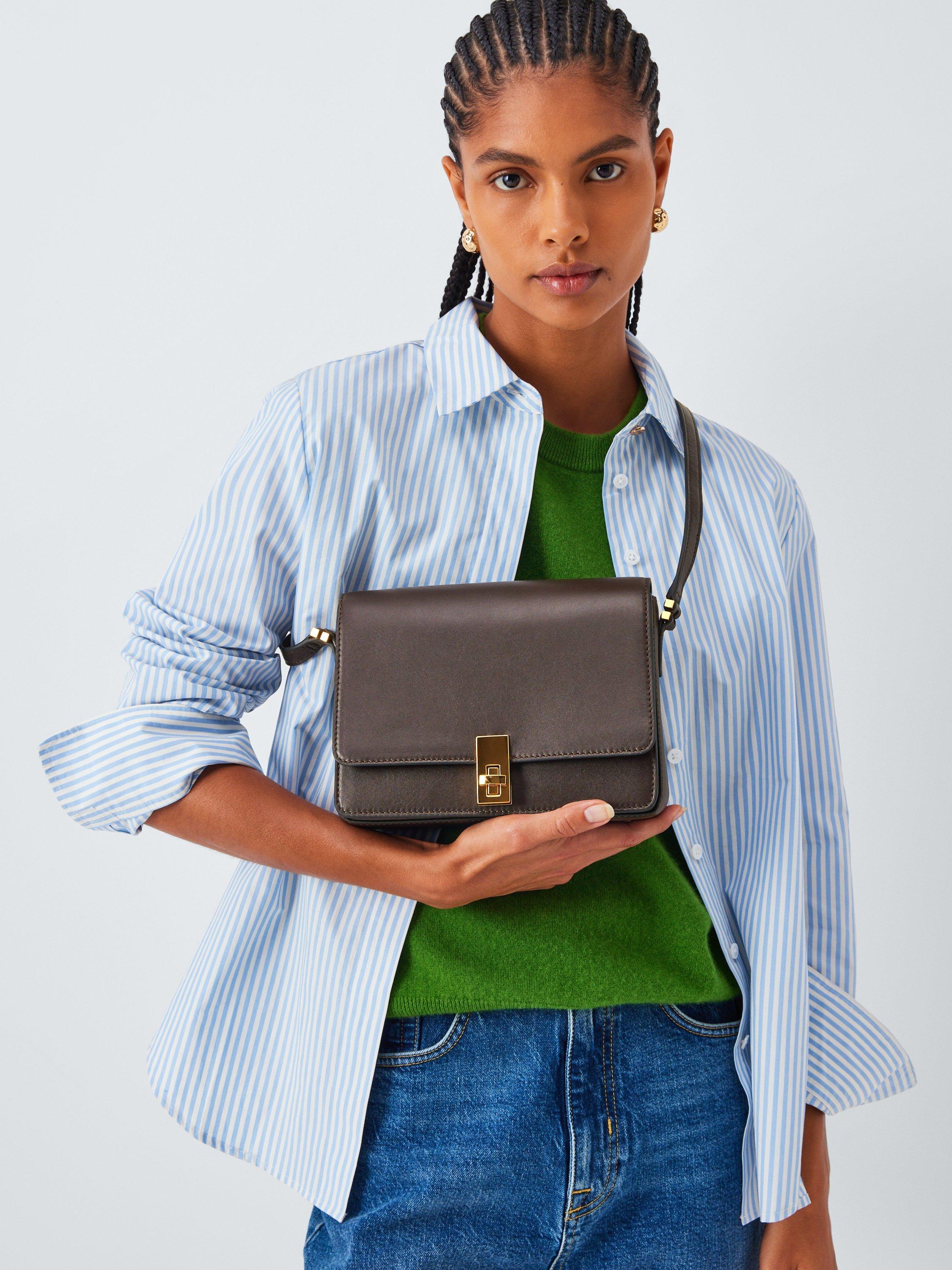 Product image 2 of 6, which shows John Lewis Leather Satchel Crossbody Bag, Chocolate