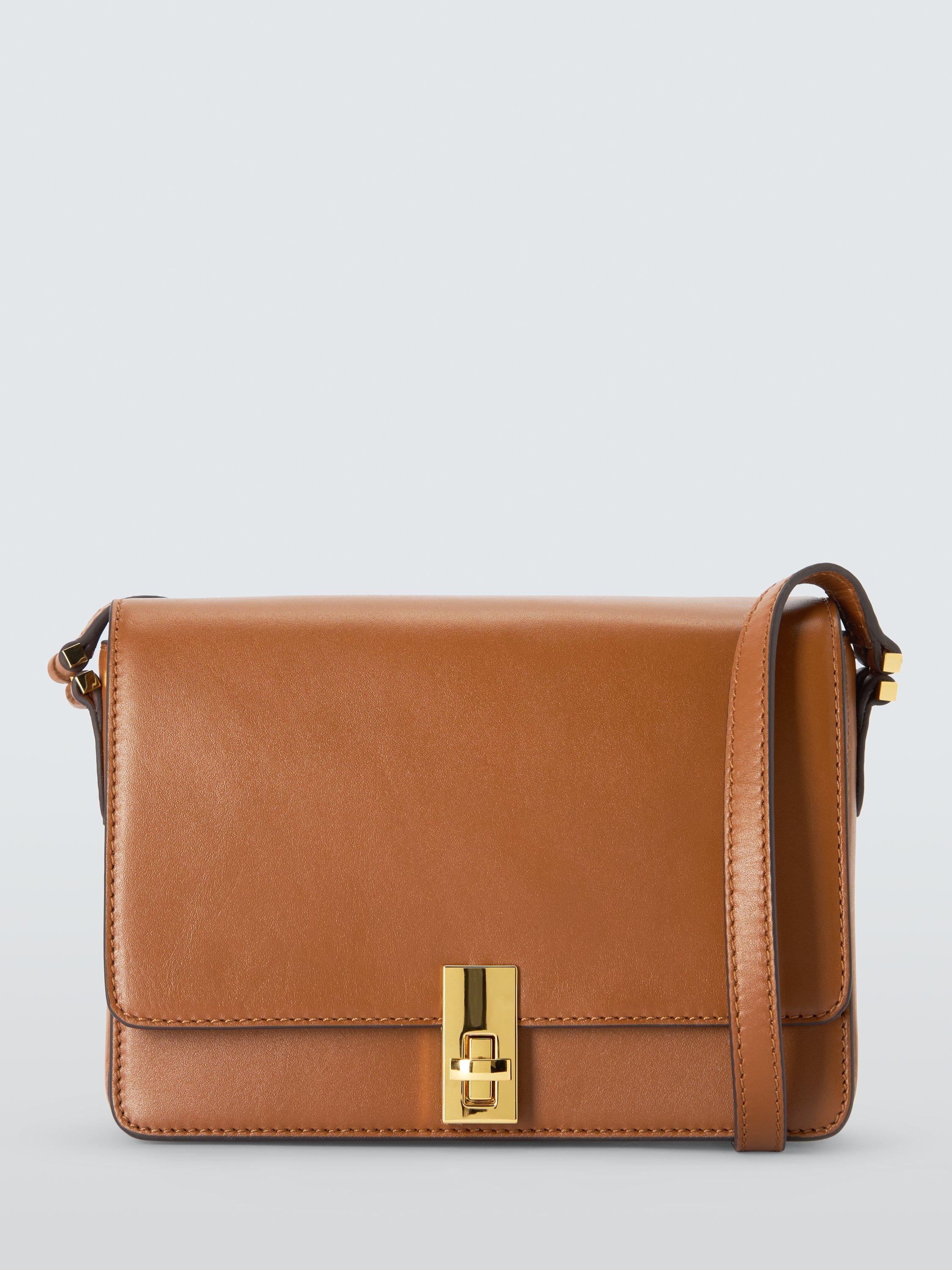 Product image 1 of 6, which shows John Lewis Leather Satchel Crossbody Bag, Tan