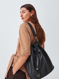 John Lewis Leather Oversized Drawstring Bag, Black - view 2, Black