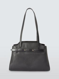 John Lewis Triple Compartment Leather Shoulder Bag, Black
