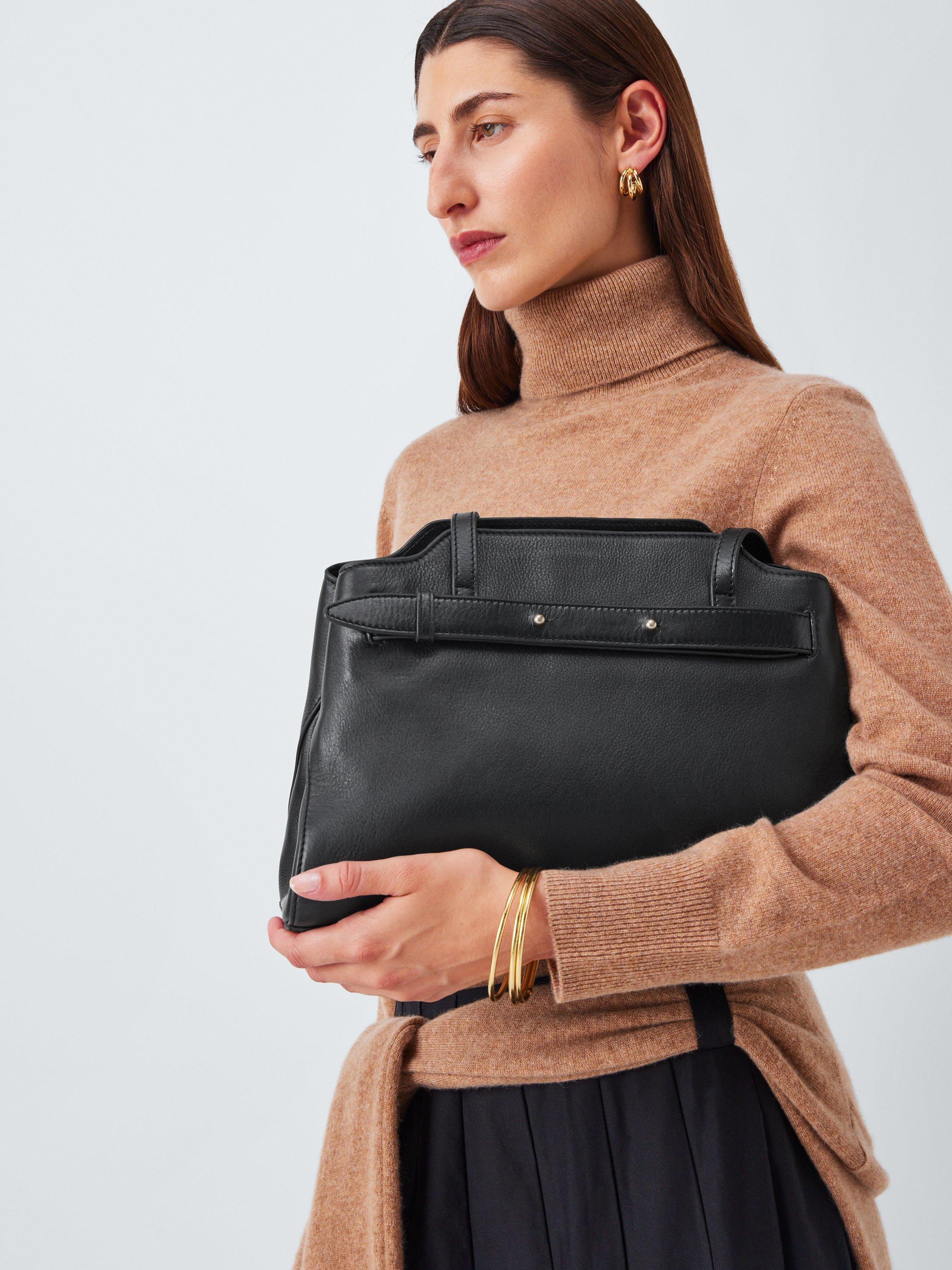 Product image 2 of 6, which shows John Lewis Triple Compartment Leather Shoulder Bag, Black