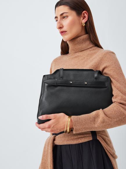 John Lewis Triple Compartment Leather Shoulder Bag - view 2, Black