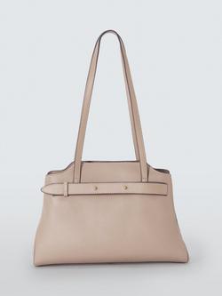 John Lewis Triple Compartment Leather Shoulder Bag, Mushroom