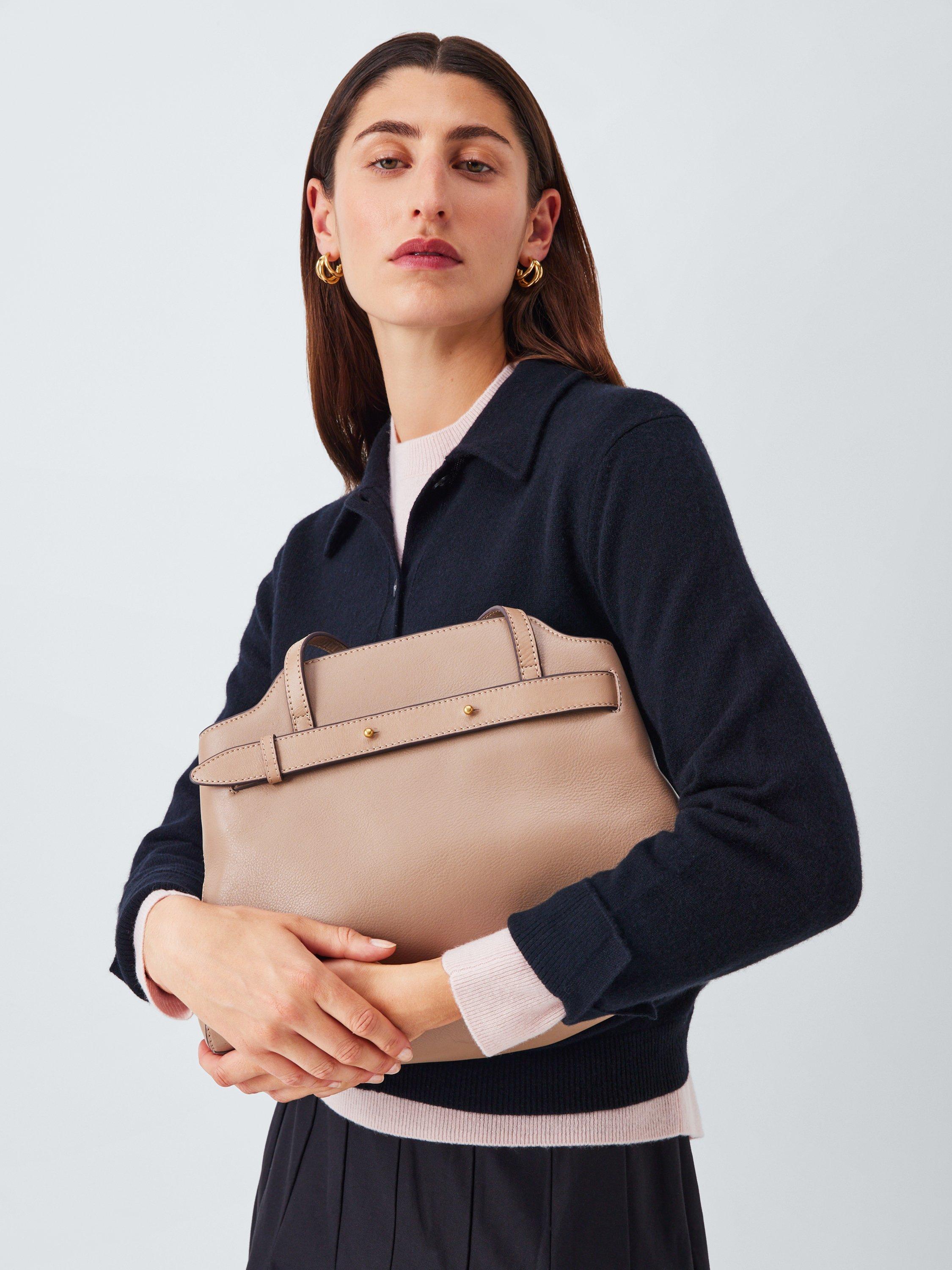 Product image 2 of 6, which shows John Lewis Triple Compartment Leather Shoulder Bag, Mushroom