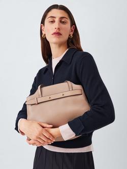 John Lewis Triple Compartment Leather Shoulder Bag - view 2, Mushroom