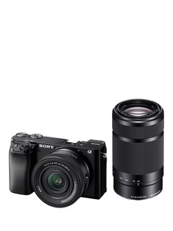 Sony A6100 Compact System Camera with 16-50mm OSS II Lens & 55-210mm OSS Lens, 4K Ultra HD, 24.2MP, Wi-Fi, Bluetooth, NFC, EVF, 3" Tilting Touch Screen, Double Zoom Lens Kit, Black, Black