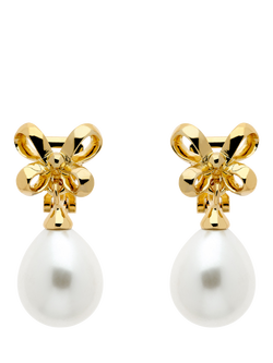 Emma Holland Bow and Pearl Clip Earrings, Gold, Gold/White