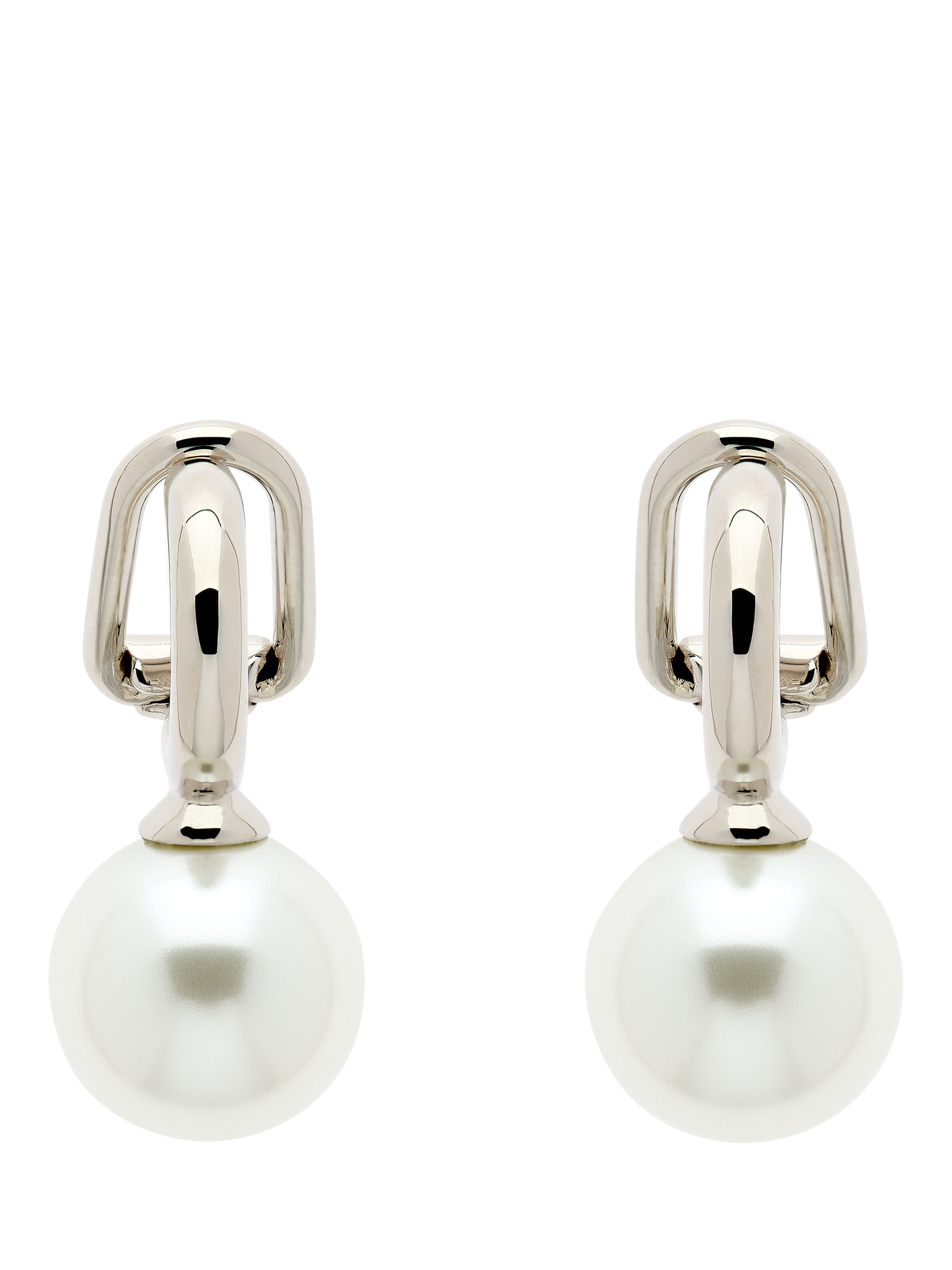 Product image 1 of 3, which shows Emma Holland Platinum and Pearl Drop Clip Earrings, Silver