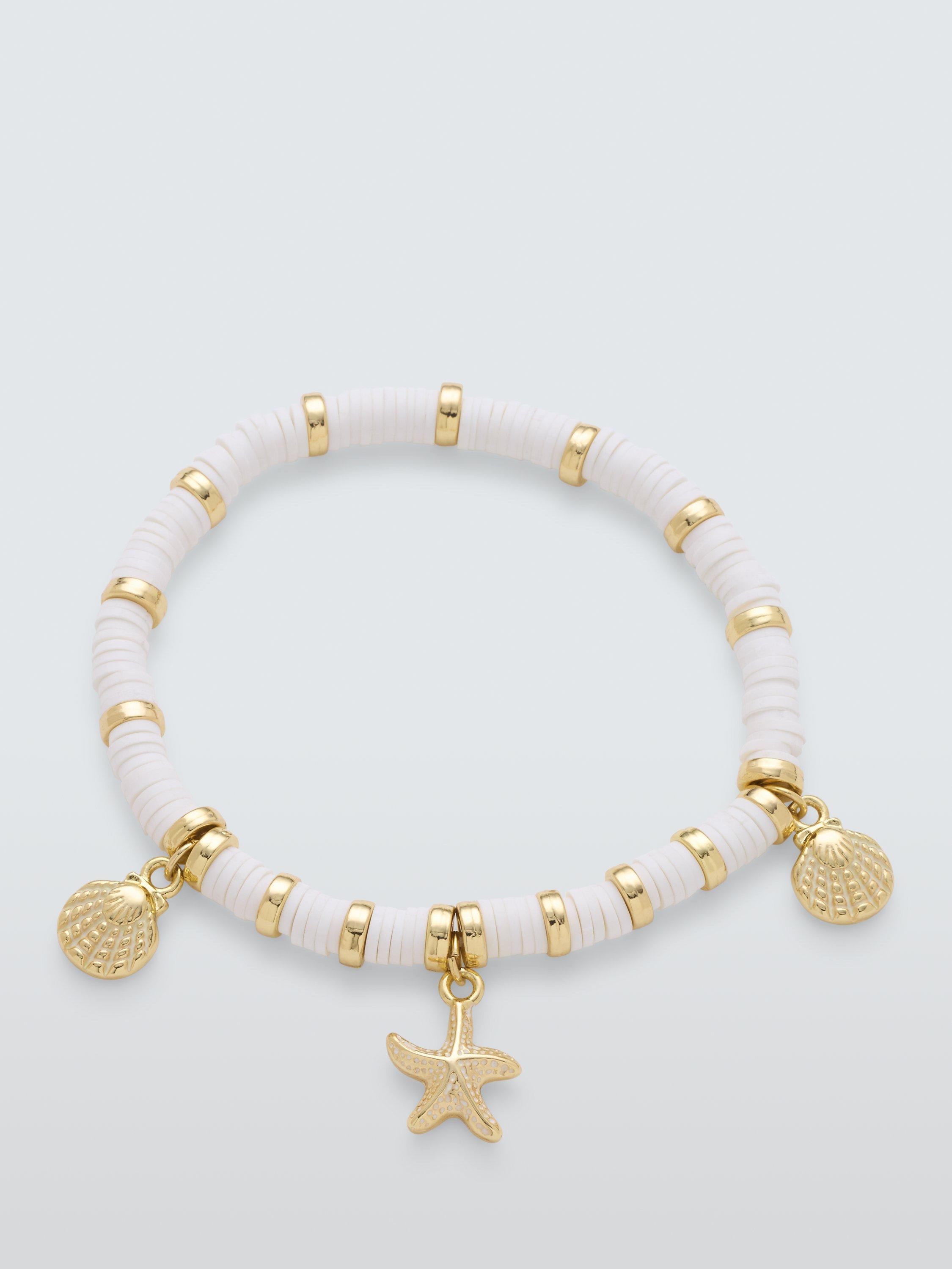 Product image 1 of 2, which shows John Lewis Disc and Charm Stretch Bracelet, Gold/White