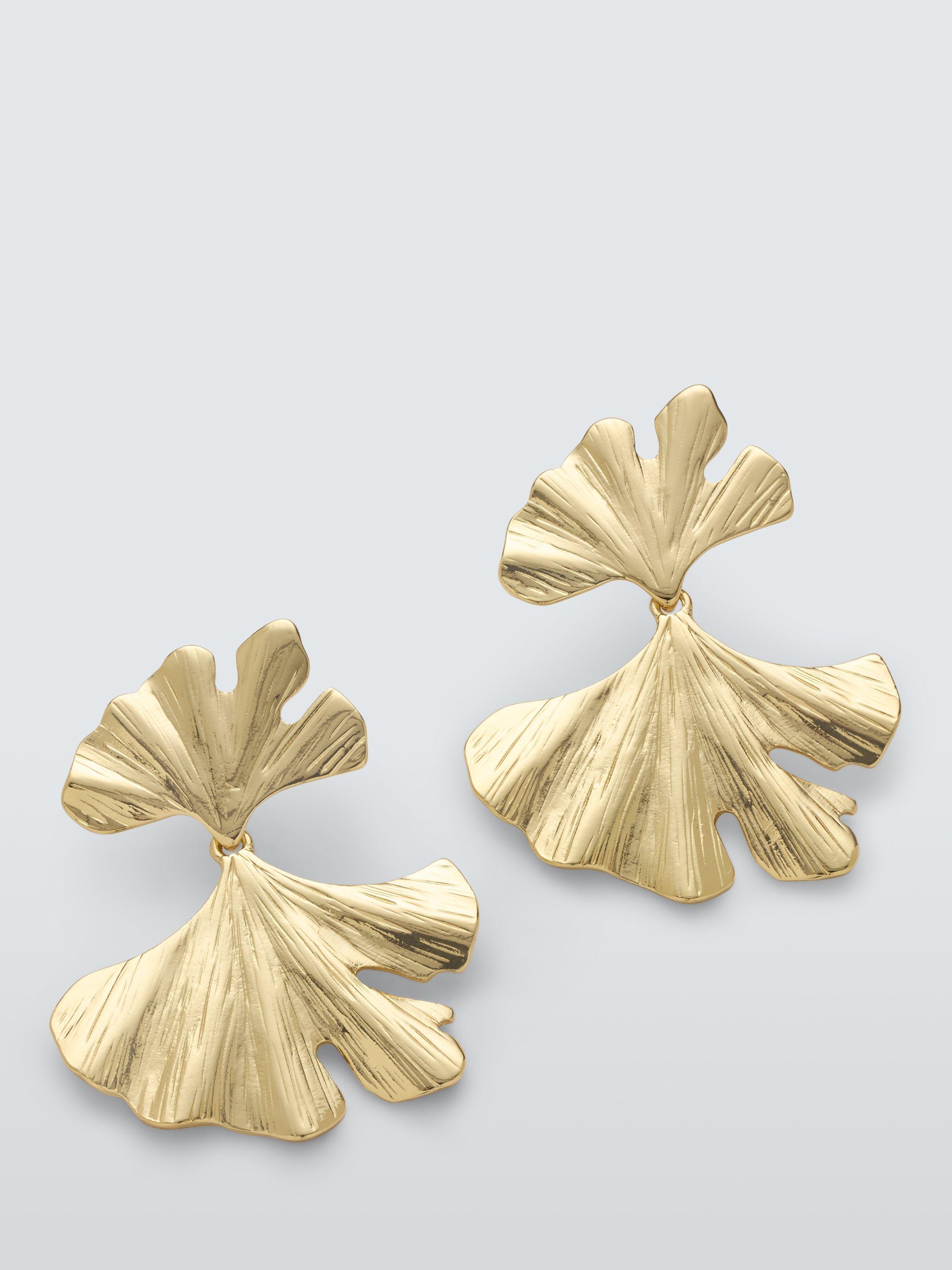 John Lewis Textured Double Leaf Drop Earrings, Gold