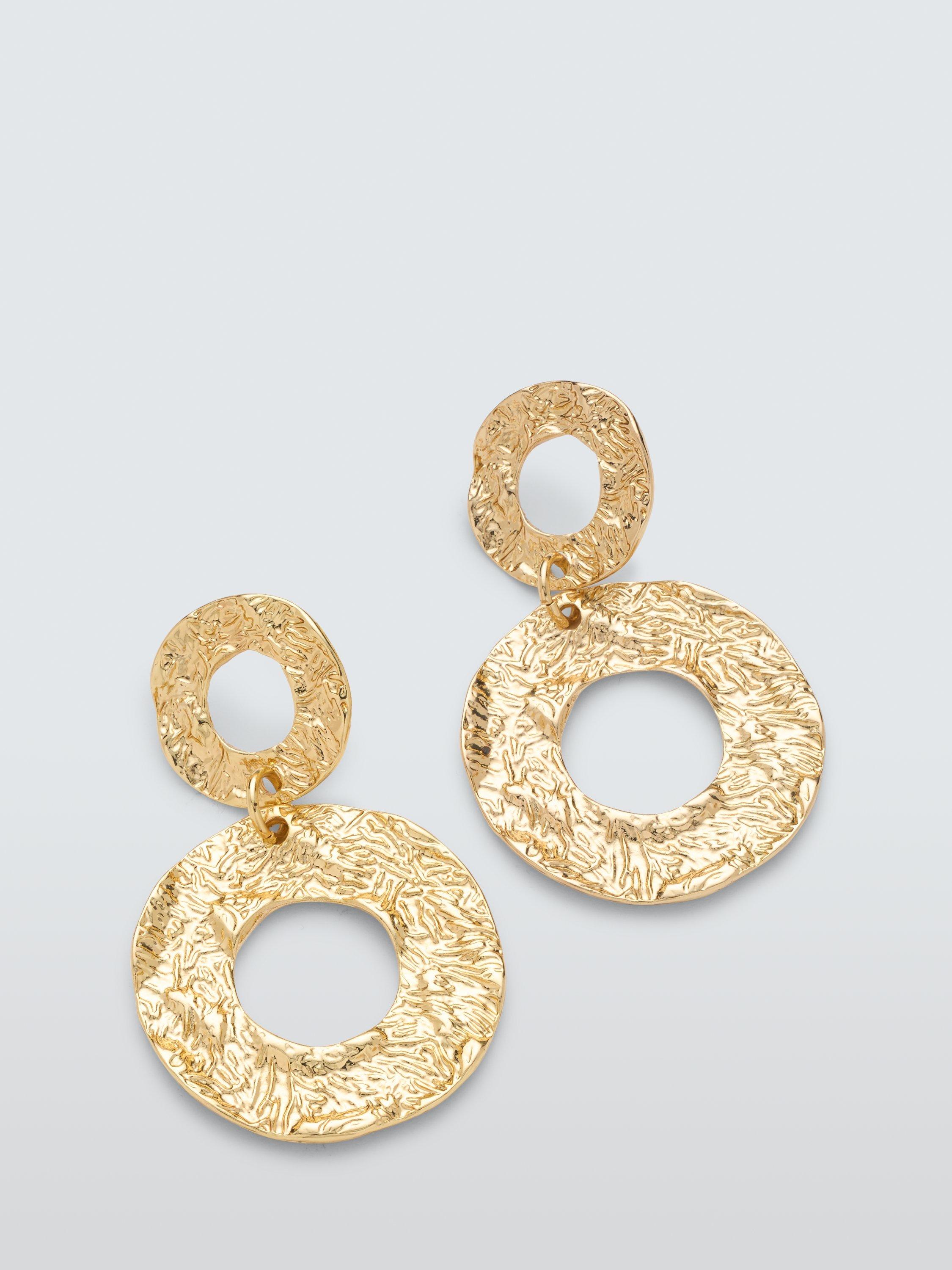 John Lewis Textured Hollow Circle Stud Drop Earrings, Gold