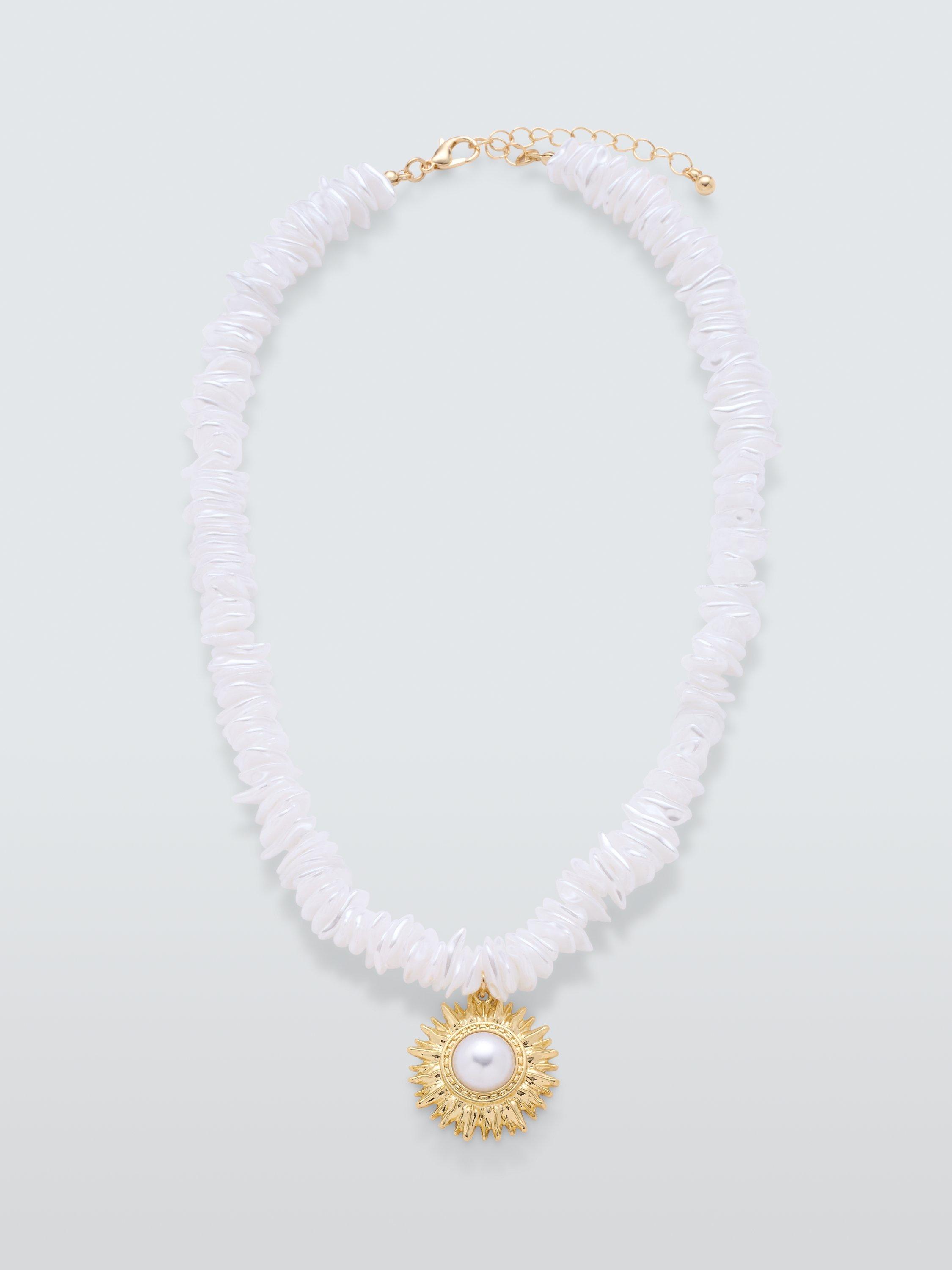 John Lewis Faux Pearl Sunshine Necklace, White/Gold