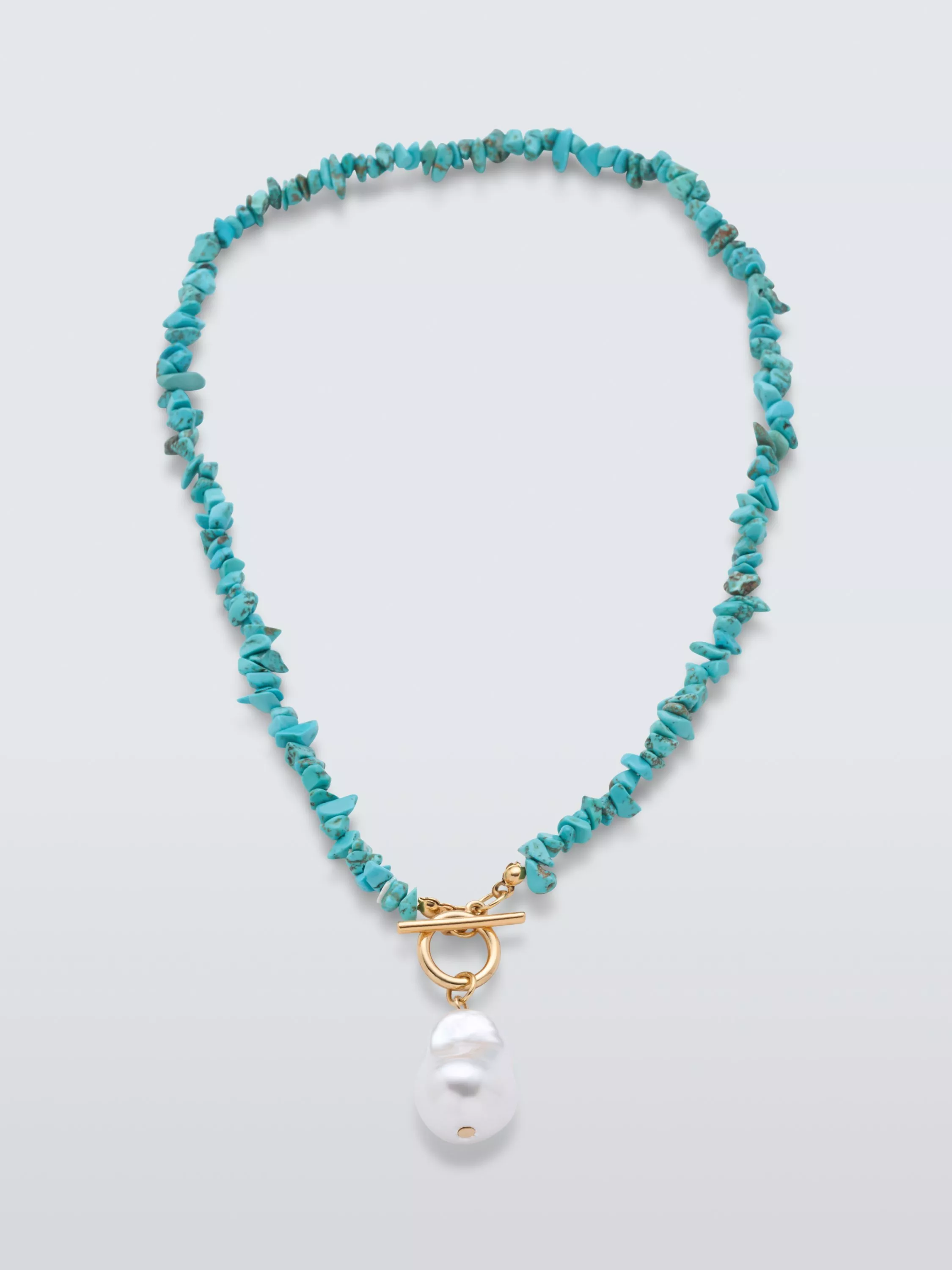 John Lewis Turquoise Chip And Faux Pearl Drop Necklace, Turquoise/Gold