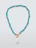 John Lewis Turquoise Chip And Faux Pearl Drop Necklace, Turquoise/Gold