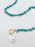 John Lewis Turquoise Chip And Faux Pearl Drop Necklace, Turquoise/Gold