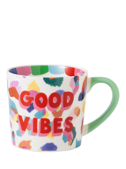 Eleanor Bowmer 'Good Vibes' New Bone China Mug, 300ml, Multi, Multi