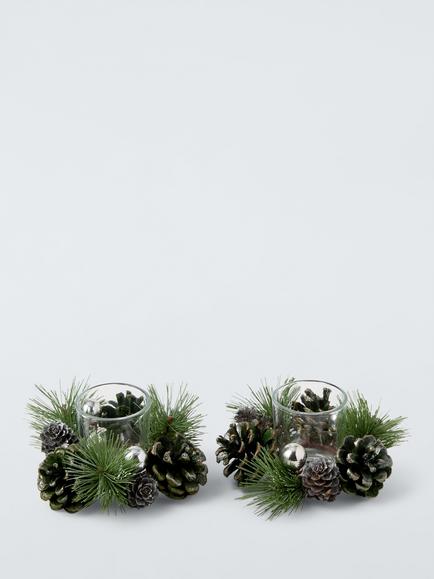 John Lewis Pinecone Votive Candle Holder, Set of 2, Green, Green Pinecode