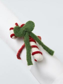 John Lewis Candy Cane Felt Napkin Rings, Set of 4, Red/White - view 2, Candy Cane