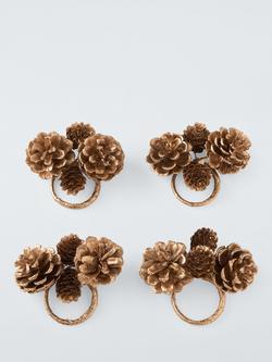 John Lewis Pinecone Napkin Rings, Set of 4, Gold, Gold Pine