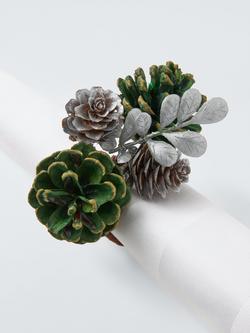 John Lewis Pinecone Foliage Napkin Rings, Set of 4, Green/Silver - view 2, Green