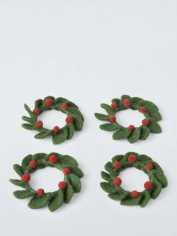 John Lewis Berry Felt Napkin Rings, Set of 4, Green/Red, Red Berry