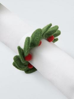 John Lewis Berry Felt Napkin Rings, Set of 4, Green/Red - view 2, Red Berry