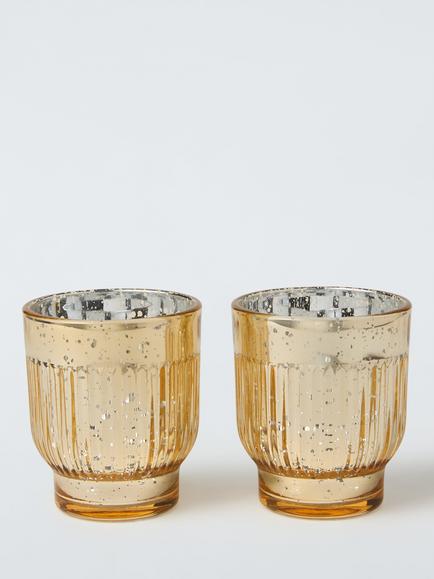 John Lewis Glass Votive Candle Holder, Set of 2, Gold, 