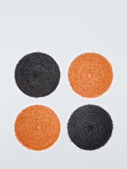 John Lewis Halloween Round Sparkly Placemets, Set of 4, Orange/Black, Orange/Black