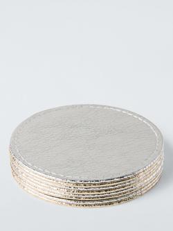 John Lewis Reversible Round Faux Leather Coaster, Set of 4, Gold/Silver - view 2, Gold/Silver