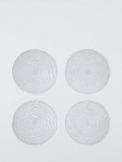 John Lewis Sparkle Round Braided Placemats, Set of 4, Silver, Silver