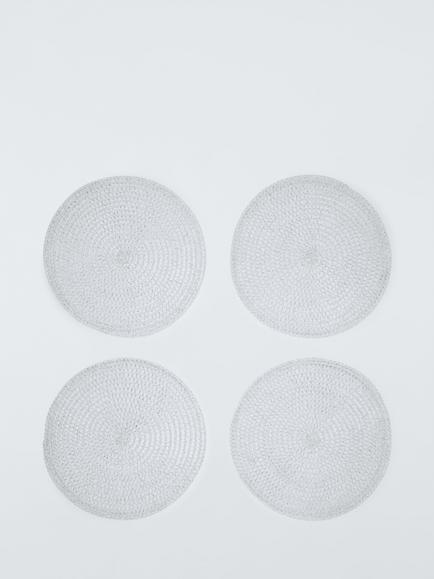 John Lewis Sparkle Round Braided Placemats, Set of 4, Silver, Silver