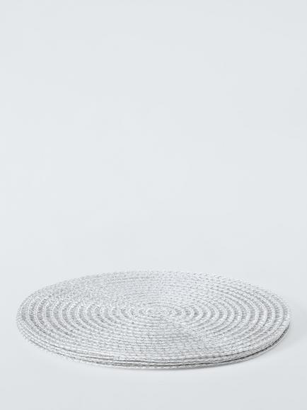 John Lewis Sparkle Round Braided Placemats, Set of 4, Silver - view 2, Silver
