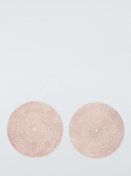 John Lewis Rattan Round Placemats, Set of 2, White, White