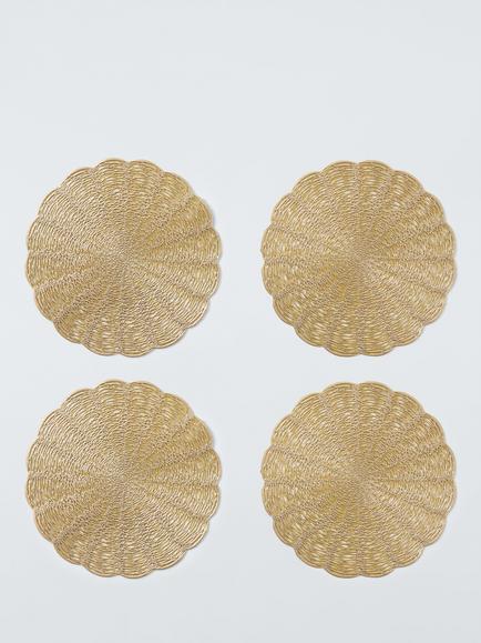 John Lewis Scallop PVC Coasters, Set of 4, Gold, Gold