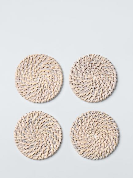 John Lewis Rattan Coasters, Set of 4, White, White