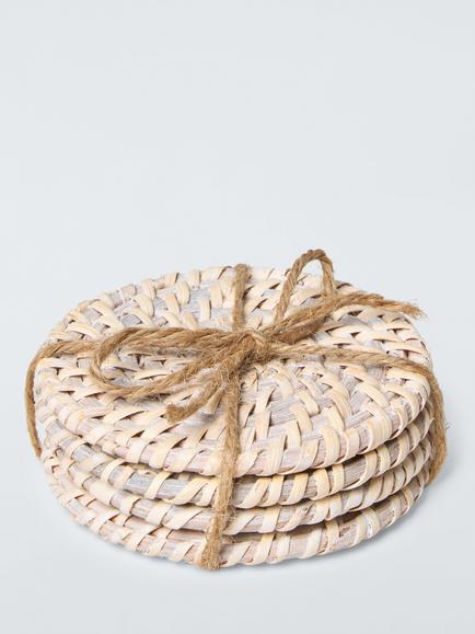 John Lewis Rattan Coasters, Set of 4, White - view 2, White