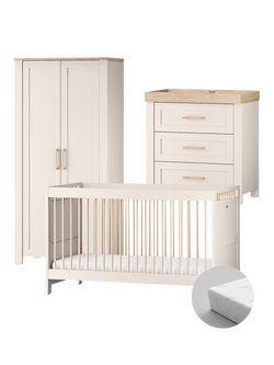 Silver Cross Seville Cotbed, Mattress, Dresser and Wardrobe, Cashmere/Oak, Oak