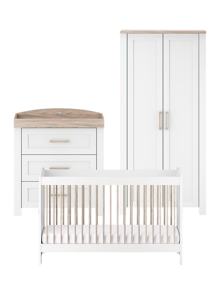 Silver Cross Valencia Cotbed, Dresser and Wardrobe, Ash White, Ash White
