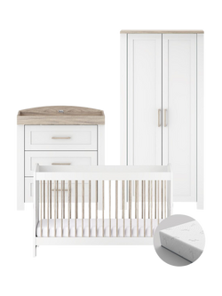 Silver Cross Valencia Cotbed, Mattress, Dresser and Wardrobe, Ash White, Ash White